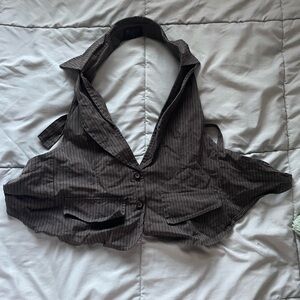 Backless Halter Vintage Striped Brown Women's Top